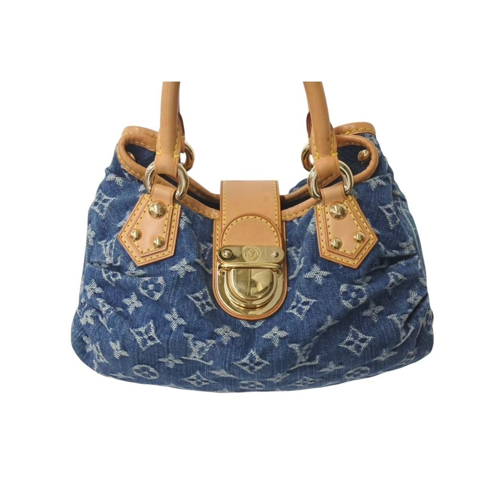 Louis Vuitton Pleaty Blue Leather Denim Handbag Monogram